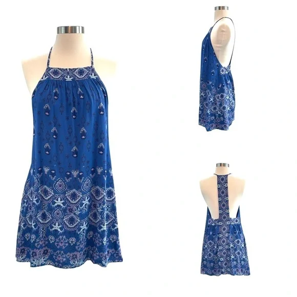 Ecote Urban Outfitters Gigi Blue and White Sleeveless T Back Mini Dress Size XS - Picture 2 of 15